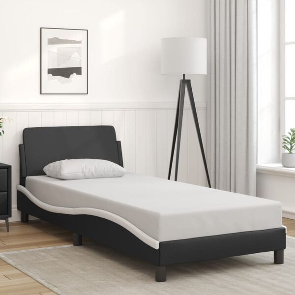 vidaXL Estructura de cama Dover cuero sint&eacute;tico negro blanco 90x190 cm