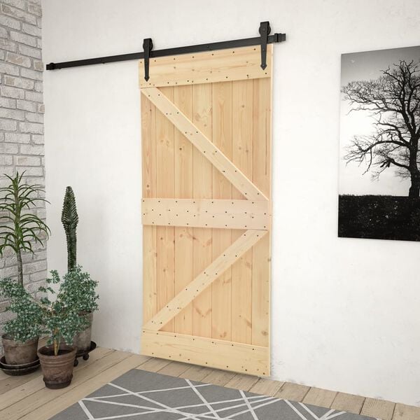 vidaXL Puerta corredera con herrajes madera maciza de pino 90x210 cm