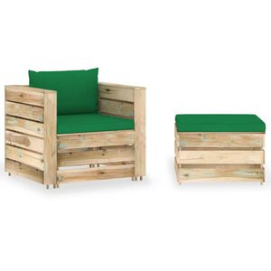 vidaXL Muebles de jard&iacute;n 2 piezas con cojines madera impregnada verde