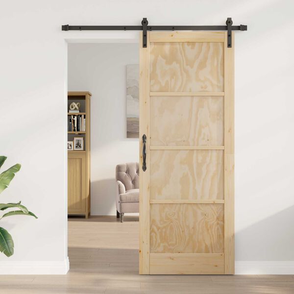 vidaXL Puerta Corredera Marrón 83 x 211 cm Madera de pino macizo