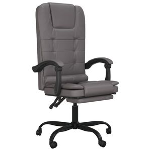 vidaXL Sill&oacute;n de oficina reclinable con masaje, de piel sint&eacute;tica gris