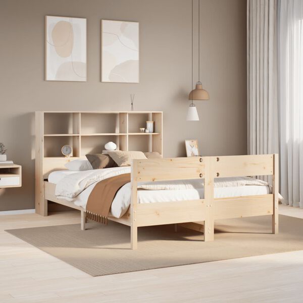 vidaXL Cama con estanter&iacute;a sin colch&oacute;n madera maciza de pino 140x190cm