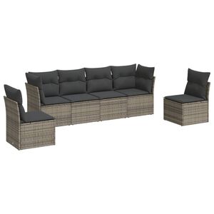 vidaXL Set de muebles de jard&iacute;n 6 pzas y cojines rat&aacute;n sint&eacute;tico gris