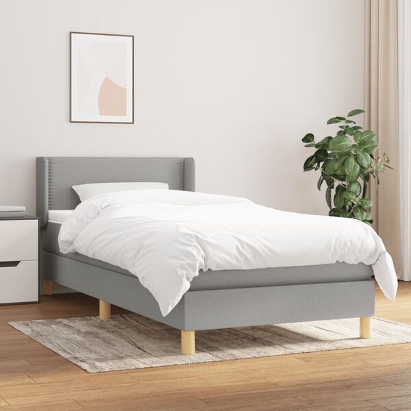 vidaXL Cama box spring con colch&oacute;n tela gris claro 90x190 cm