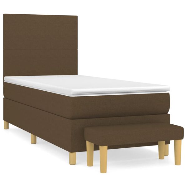 vidaXL Cama box spring con colch&oacute;n tela marr&oacute;n oscuro 90x200 cm