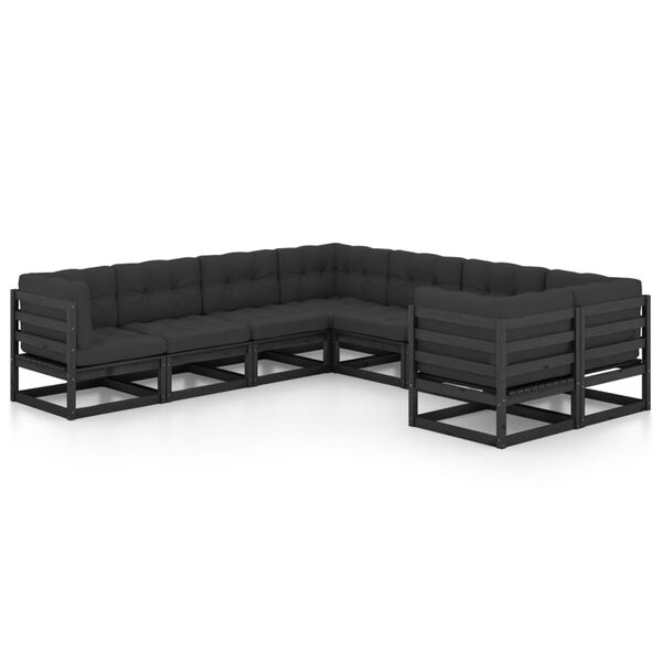 vidaXL Set de muebles de jard&iacute;n 8 pzas con cojines madera pino negro