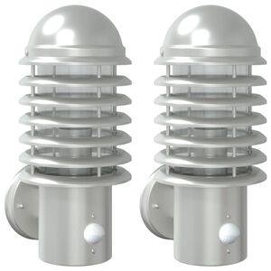 vidaXL Apliques de exterior con sensor 2 unidades acero inoxidable