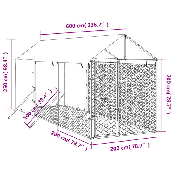 vidaXL Perrera de exterior con toldo acero galvanizado plata 2x6x2,5 m