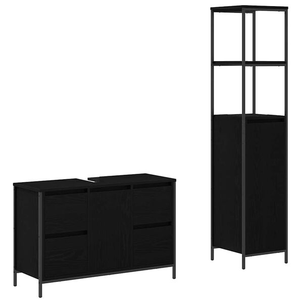 vidaXL Juego de muebles de ba&ntilde;o con caj&oacute;n con puerta 2 pcs Roble negro