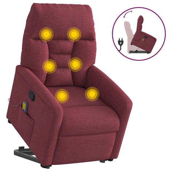 vidaXL Sill&oacute;n reclinable de masaje elevable tela rojo tinto