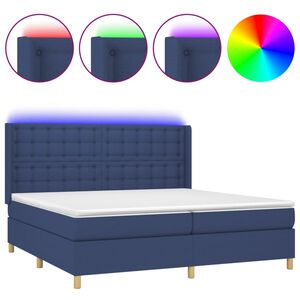 vidaXL Cama box spring colch&oacute;n y luces LED tela azul 200x200 cm