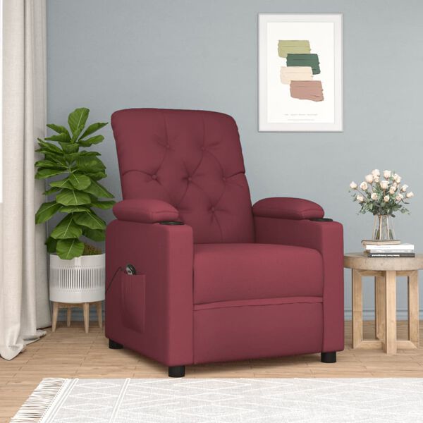 vidaXL Sill&oacute;n reclinable el&eacute;ctrico tela rojo tinto