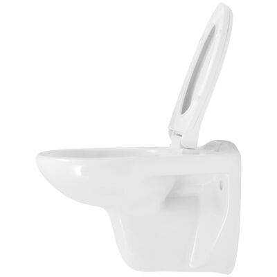 vidaXL Inodoro WC de montaje en pared con cierre suave cerámica blanco