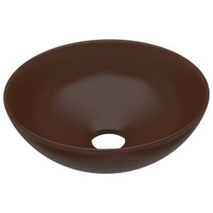 vidaXL Lavabo de cuarto de ba&ntilde;o redondo cer&aacute;mica marr&oacute;n oscuro