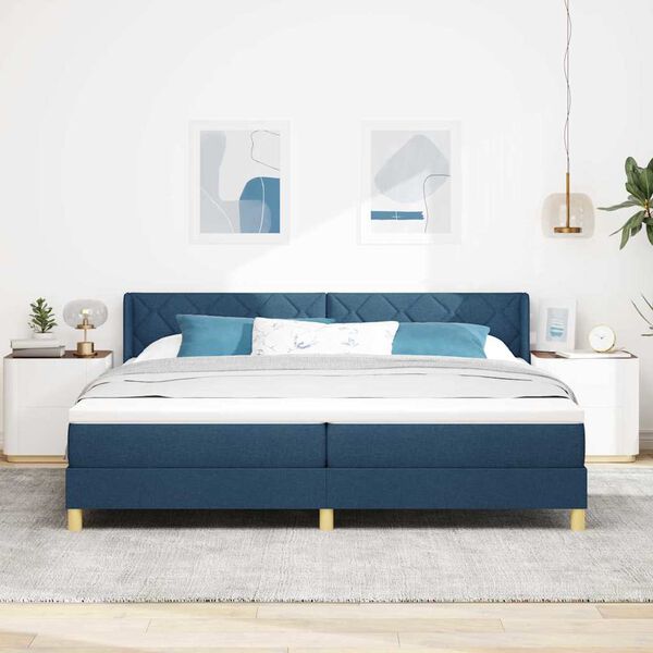 vidaXL Cama tipo Box Spring con colch&oacute;n Azul 200 x 200 cm Poli&eacute;ster