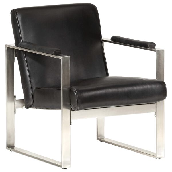 vidaXL Sill&oacute;n de cuero aut&eacute;ntico negro 60x73x77 cm