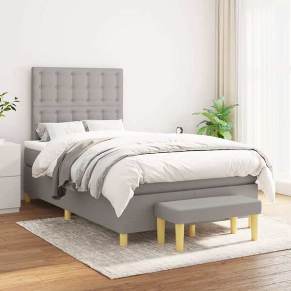 vidaXL Cama box spring con colch&oacute;n tela gris claro 120x200 cm