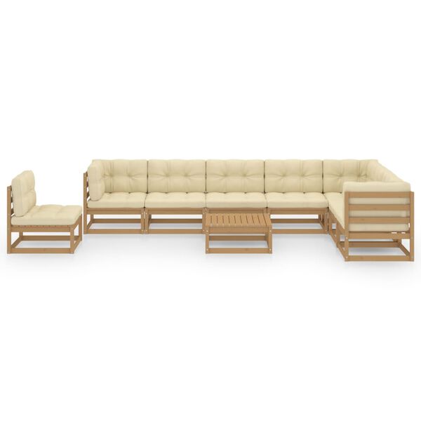 vidaXL Set de muebles de jard&iacute;n 9 pzs cojines madera pino marr&oacute;n miel