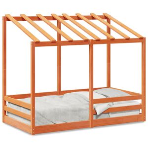 vidaXL Cama infantil con techo madera maciza pino marr&oacute;n 70x140 cm
