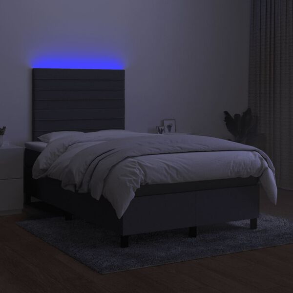 vidaXL Cama box spring con colch&oacute;n y LED tela marr&oacute;n oscuro 120x190 cm