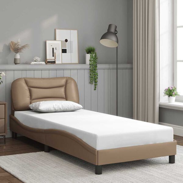 vidaXL Estructura de cama sin colch&oacute;n Hvar cuero sint&eacute;tico capuchino 90x190 cm