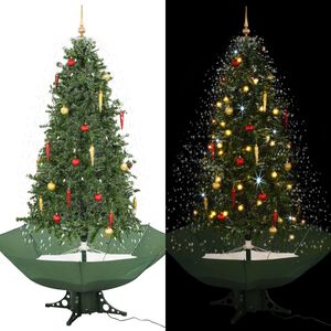 vidaXL &Aacute;rbol de Navidad con nieve con base en paraguas verde 190 cm