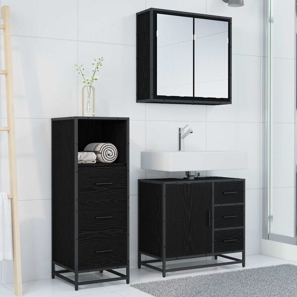vidaXL Juego de muebles de ba&ntilde;o 3 pcs Roble Negro Madera de ingenier&iacute;a