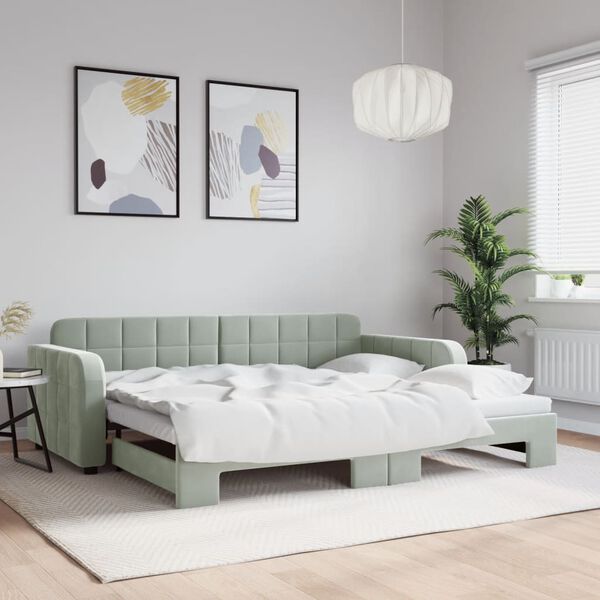vidaXL Sof&aacute; cama nido terciopelo gris claro 90x190 cm