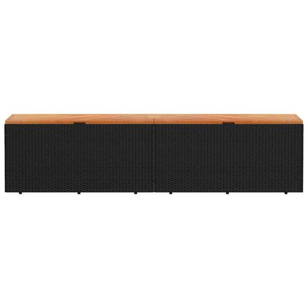 vidaXL Caja de almacenaje jardín madera acacia ratán negro 220x50x54cm