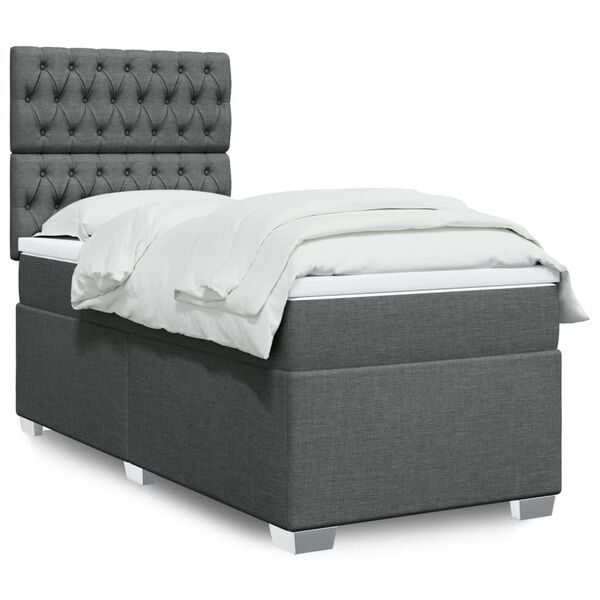 vidaXL Cama box spring con colch&oacute;n tela gris oscuro 100x200 cm
