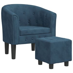 vidaXL Sill&oacute;n con taburete terciopelo azul oscuro