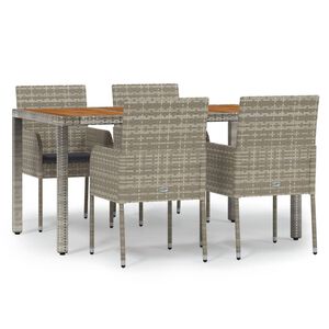 vidaXL Set comedor de jard&iacute;n 5 piezas con cojines rat&aacute;n sint&eacute;tico gris