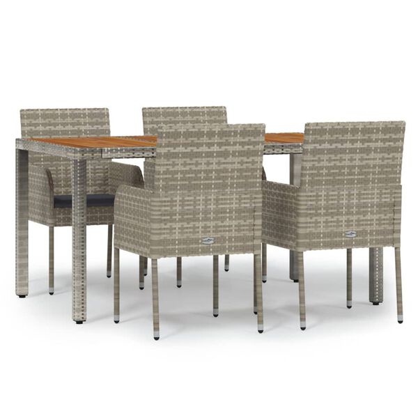 vidaXL Set comedor de jardín 5 piezas con cojines ratán sintético gris