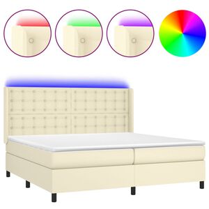 vidaXL Cama box spring colch&oacute;n y LED cuero sint&eacute;tico crema 200x200 cm