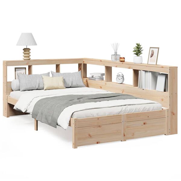 vidaXL Cama con estanter&iacute;a sin colch&oacute;n madera maciza de pino 120x190cm