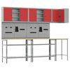 vidaXL Conjunto de armarios de trabajo con estante 10 uds. Rojo y Gris