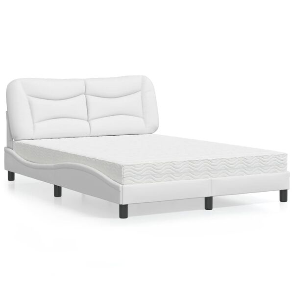 vidaXL Cama con colch&oacute;n Hvar cuero sint&eacute;tico blanco 140x200 cm