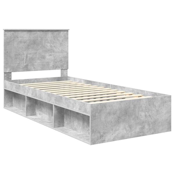 vidaXL Estructura de cama con cabecera Gris concreto 75 x 190 cm