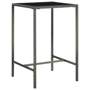 vidaXL Mesa alta de jard&iacute;n rat&aacute;n sint&eacute;tico y vidrio gris 70x70x110 cm