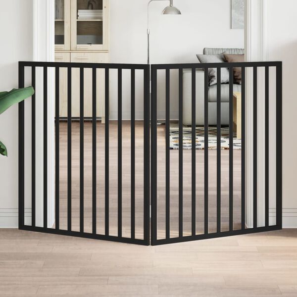 vidaXL Puerta para perros plegable de 2 paneles, color negro, 160 cm, madera de &aacute;lamo
