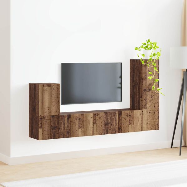 vidaXL Conjunto de mueble de TV Montaje en la pared 3 pcs Madera vieja
