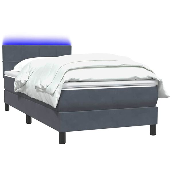 vidaXL Cama box spring con colch&oacute;n y LED terciopelo gris oscuro 90x210 cm