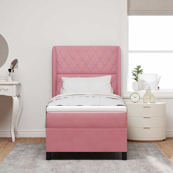 vidaXL Cama tipo Box Spring con colch&oacute;n Rosa 200 x 90 cm Terciopelo