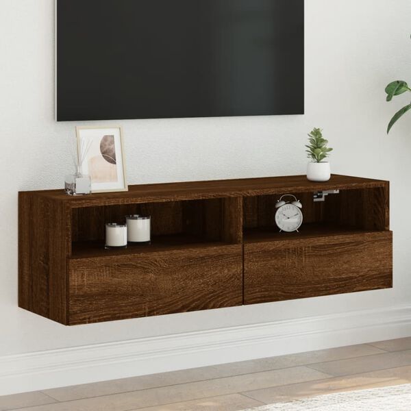 vidaXL Mueble de pared TV madera ingeniería marrón roble 100x30x30 cm