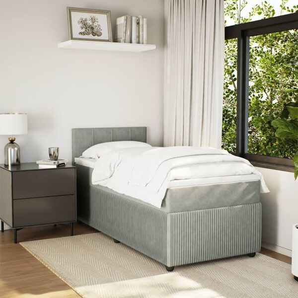 vidaXL Cama box spring con colch&oacute;n terciopelo gris claro 90x190 cm