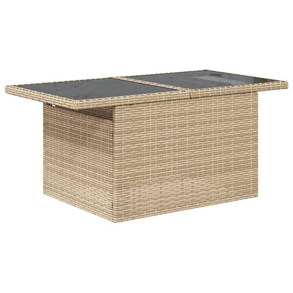 vidaXL Mesa de jardín superficie de vidrio ratán PE beige 100x55x73 cm
