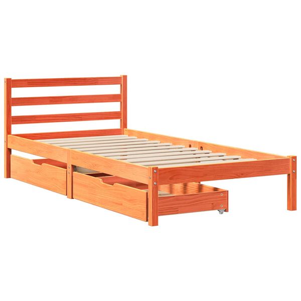 vidaXL Cama sin colchón madera maciza de pino marrón cera 100x200 cm