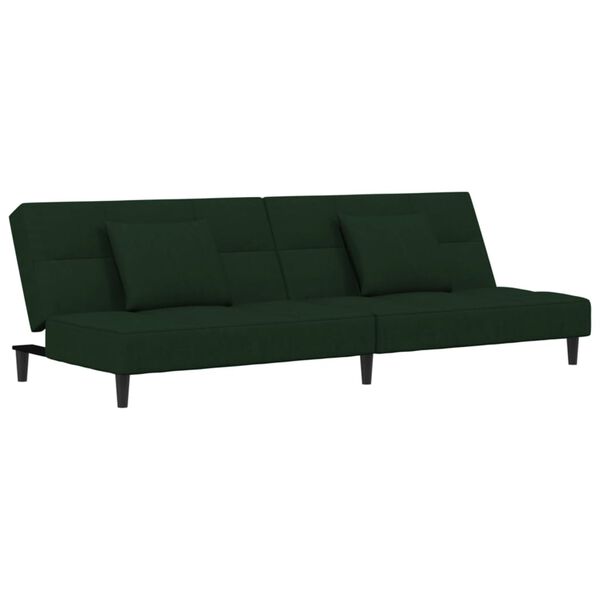 vidaXL Sof&aacute; cama de 2 plazas con dos almohadas terciopelo verde oscuro