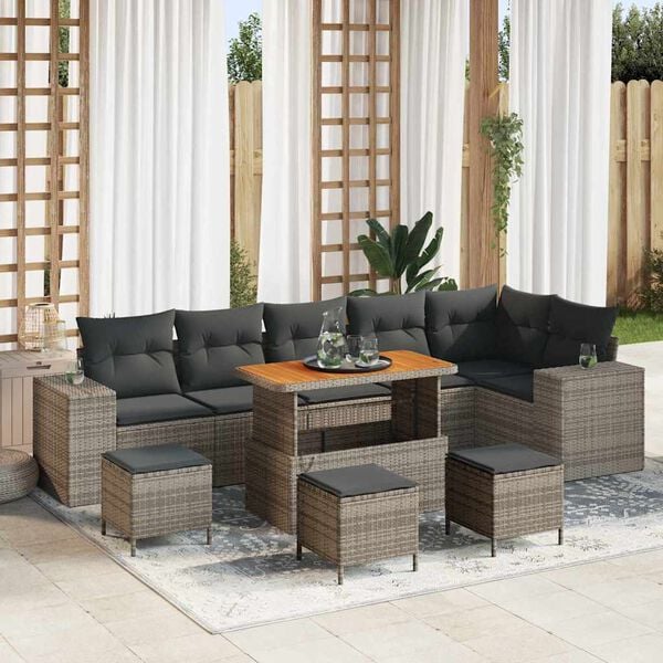 vidaXL Conjunto de sof&aacute; de jard&iacute;n 10 pcs Gris rat&aacute;n sint&eacute;tico