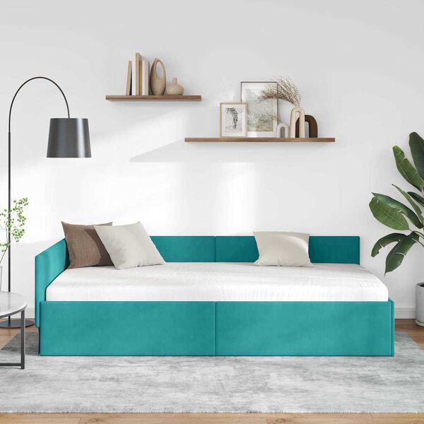 vidaXL Estructura de cama en esquina Tuquesa 90 cm x 190 cm Terciopelo